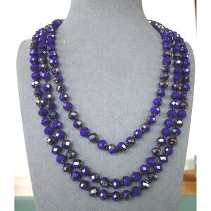 Vintage Deep Purple & Black Faceted Bead Necklace 62 inches